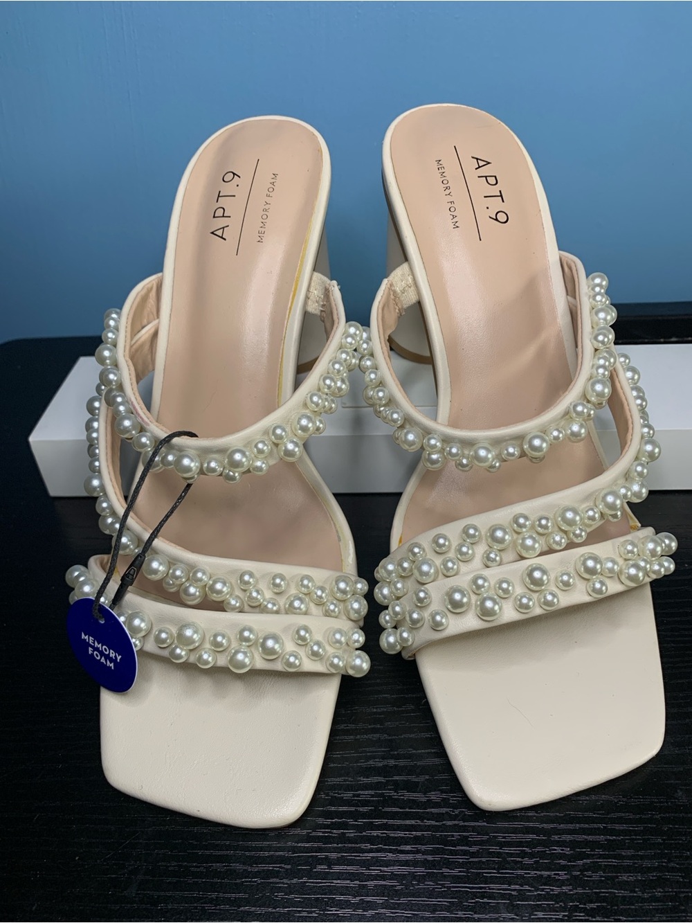 Apt. 9 Ivory Pearl-Strap Square-Toe Slide Mules
